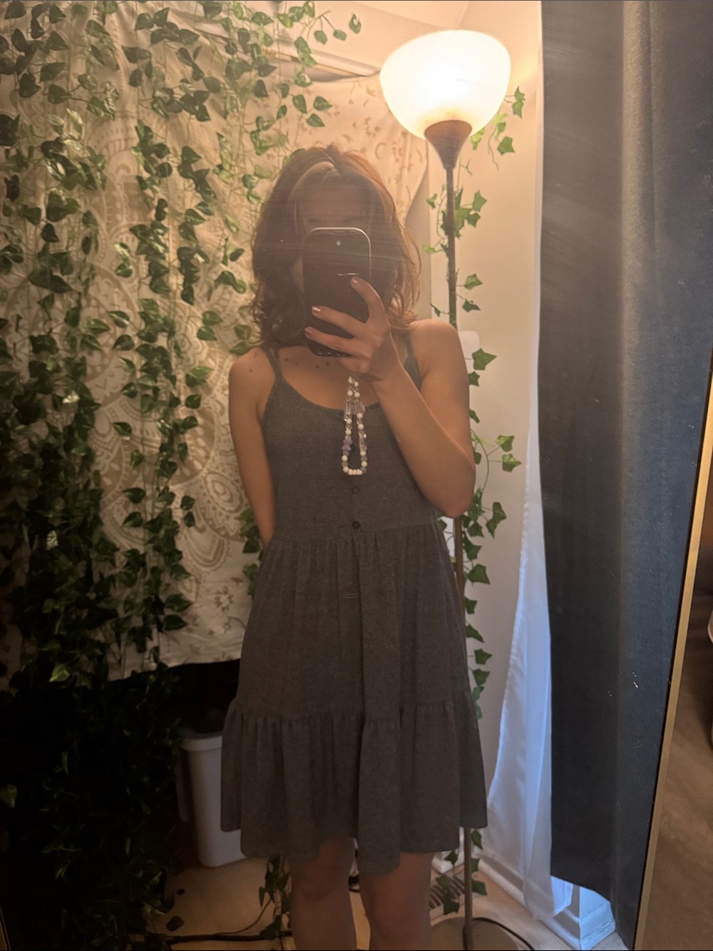 Gray Tiered Sundress with Buttons